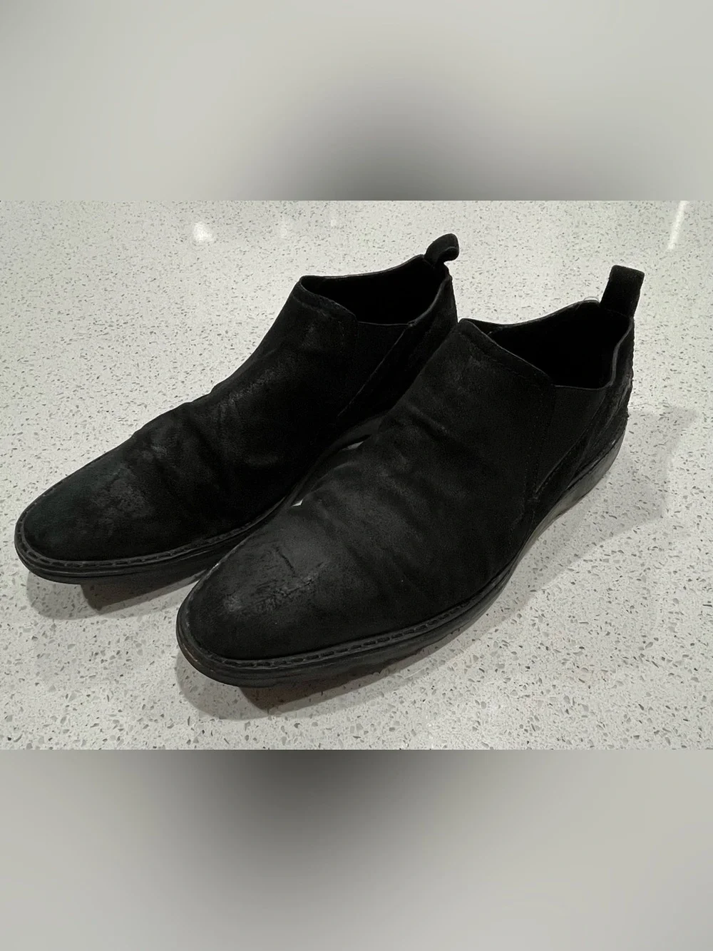 Costume National Men’s Black Distressed Piece Dyed Suede Chelsea Boots Size 11